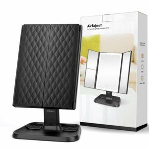AIREXPECT TRI-FOLD LED LIGHTING COSMETIC MIRROR BLACK NEW